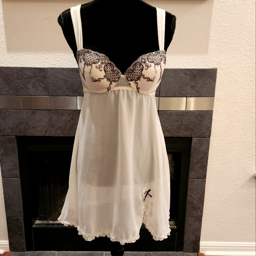 White & Black Cute Babydoll Lingerie Slip Sheer Ruffle Sexy Flirty Small